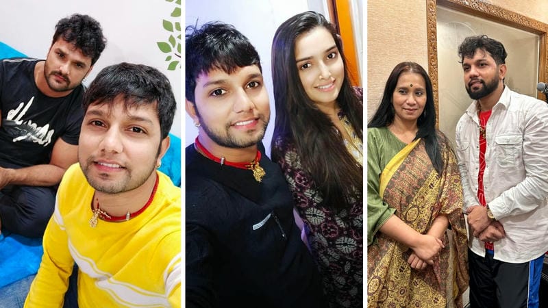 Photo Collage Neelkamal Singh with Bhojpuri Artist Khesari lal yadav, Amrapali Dubey and Kalpana patowary