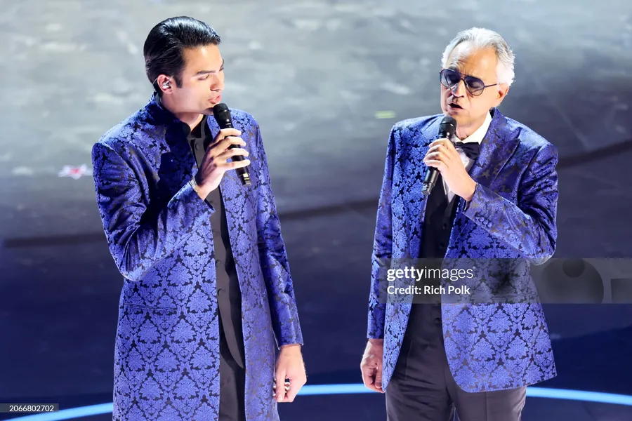 Matteo Bocelli and Andrea Bocelli perform onstage at the 96th Annual Oscars held at Dolby Theatre on March 10, 2024 in Los Angeles, California. (Photo by Rich Polk:Variety via Getty Images)