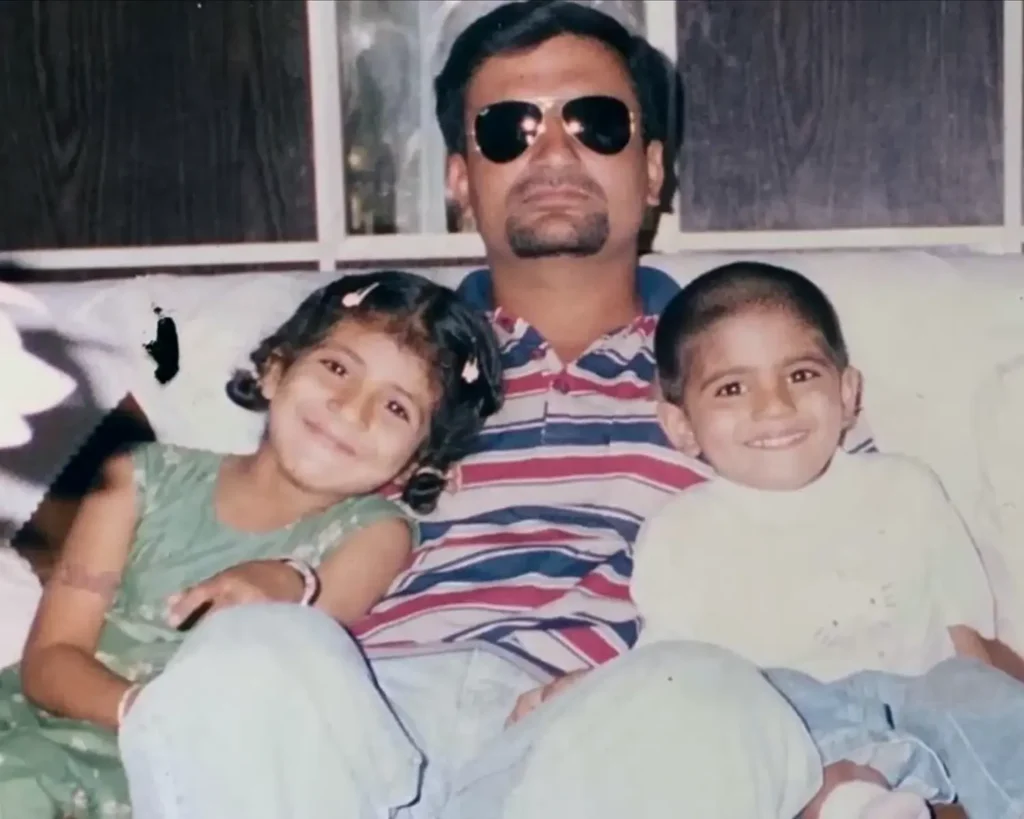Shahneel Gill throwback childhood picture with her father, Lakhwinder Singh, and brother, Shubman Gill