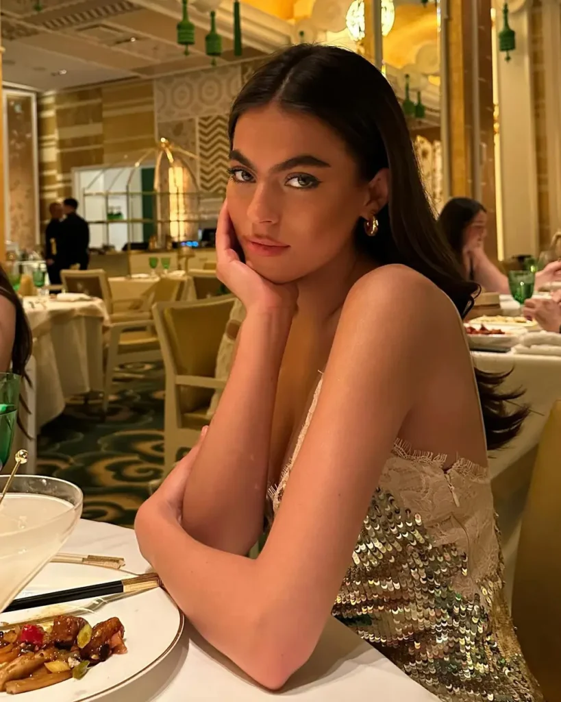 Sarah Jane Nader posing gracefully during a dinner at Wynn Las Vegas